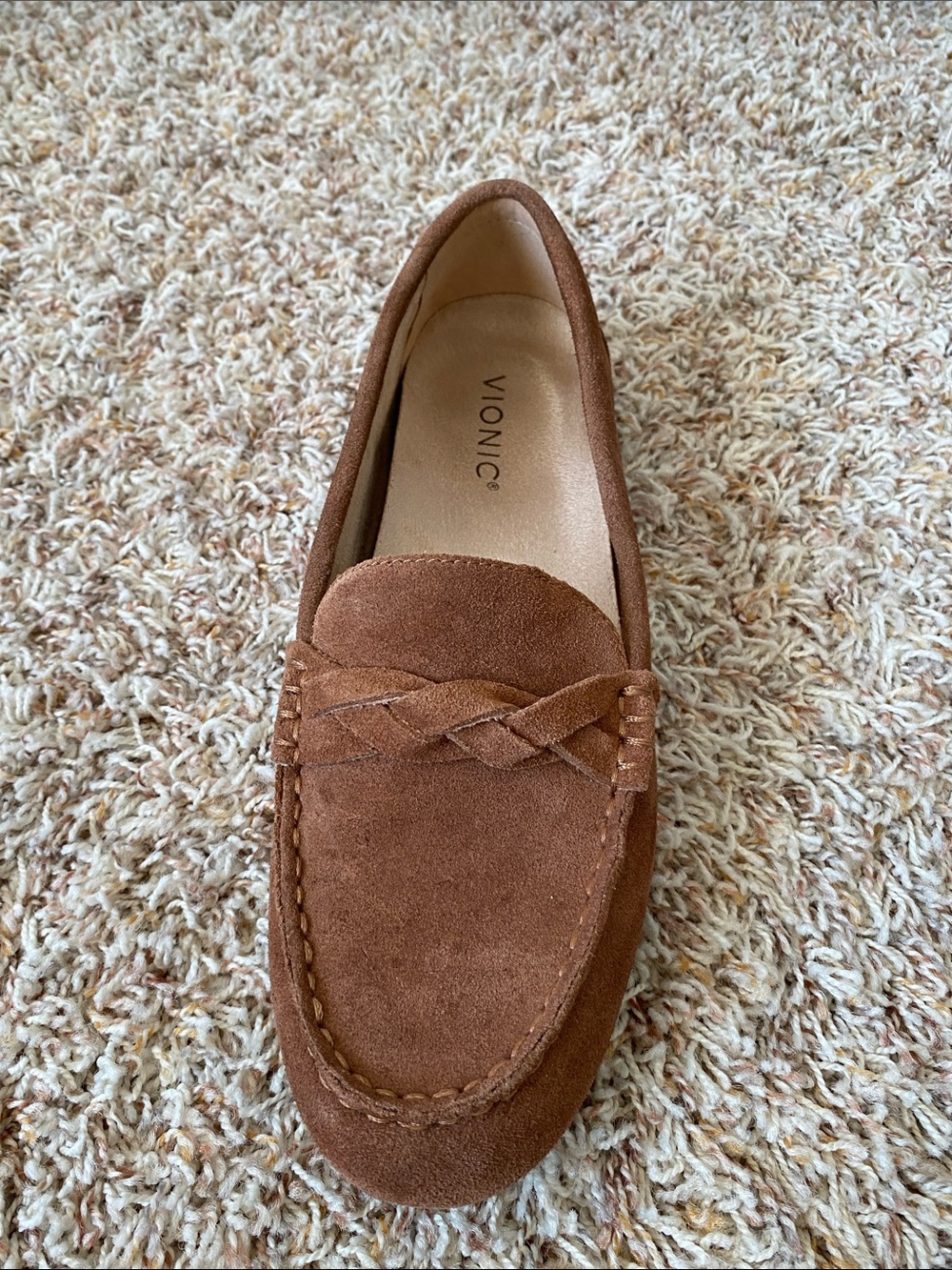 Vionic Brown Suede Braided Vamp Slip-On Loafer